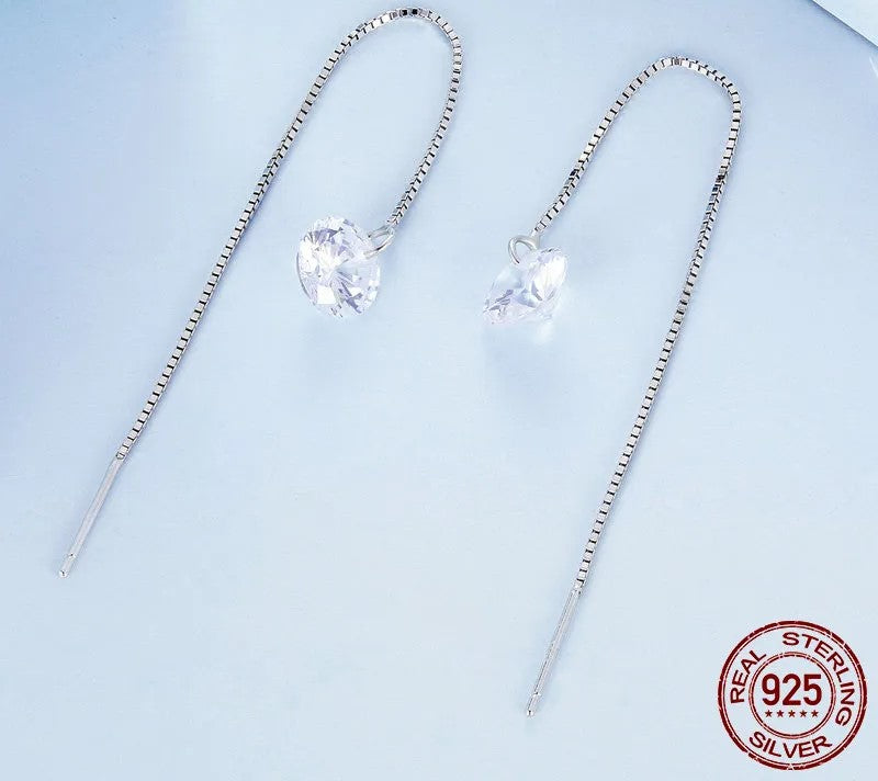 925 Sterling Silver Zircon Drop Dangle Long Earrings - TEA LU SHOP