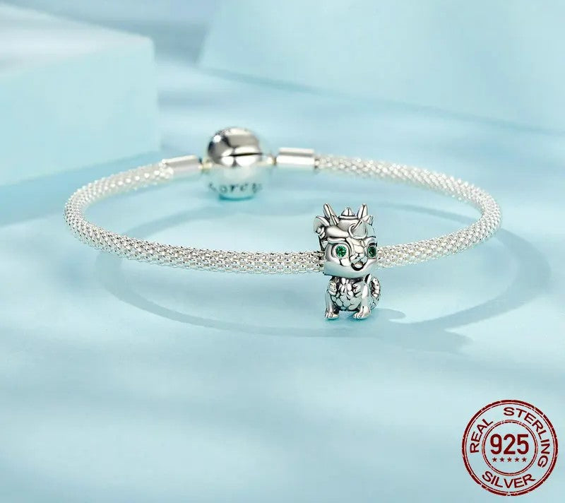 925 Sterling Silver Cute Dragon Charm for Charm Bracelets - TEA LU SHOP
