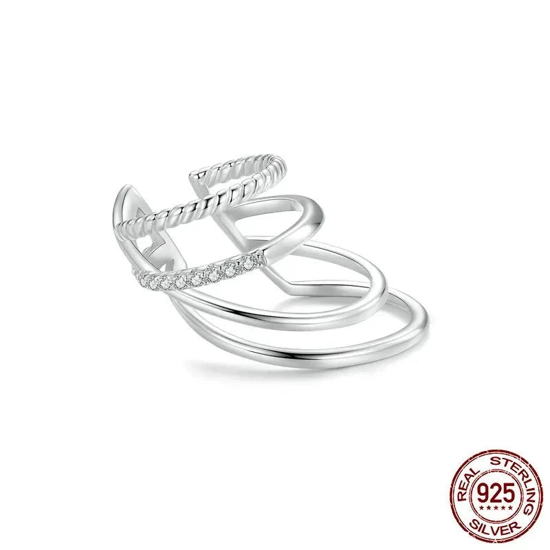 925 Sterling Silver Multi-layer Clip Earring