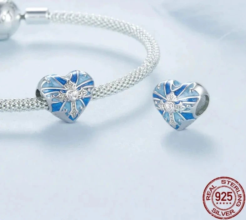 925 Sterling Silver Heart Cross Charm