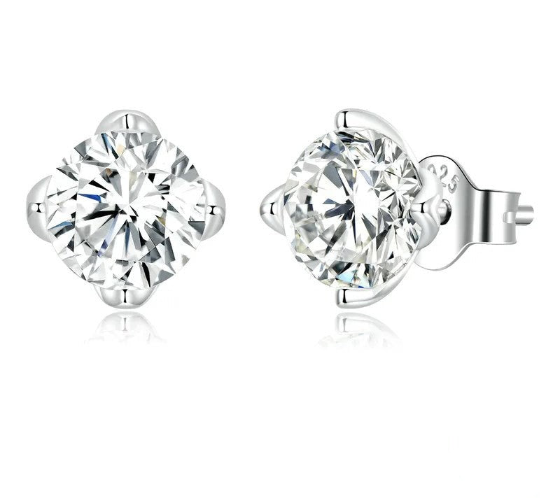 925 Sterling Silver Moissanite Stud Earrings - TEA LU SHOP
