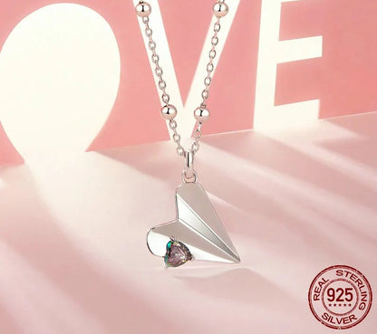 925 Sterling Silver Heart Origami Necklace - TEA LU SHOP