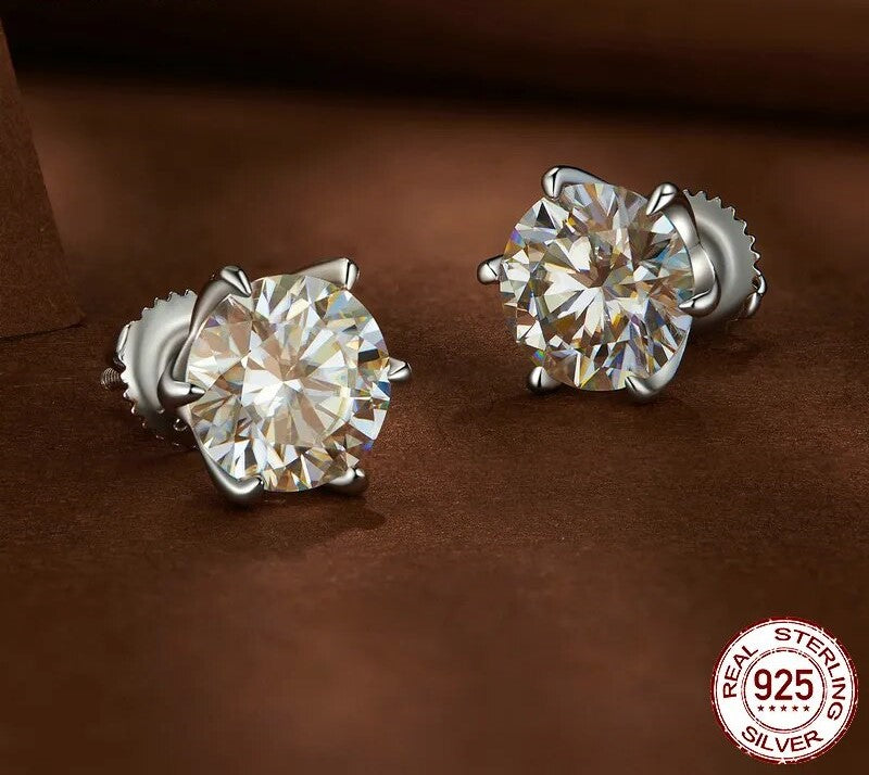 925 Sterling Silver Moissanite Stud Earrings - TEA LU SHOP