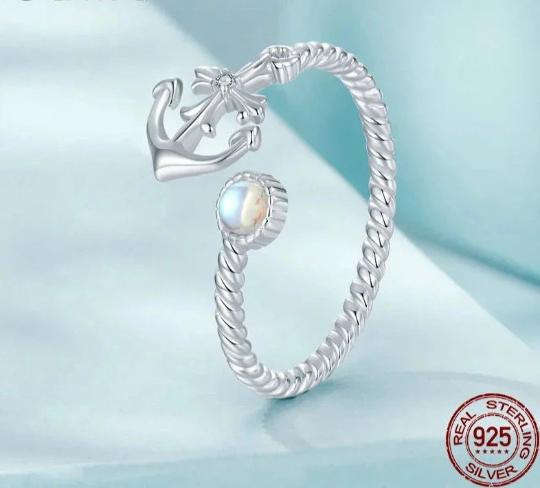 Anchor Open Moonstone Adjustable Ring