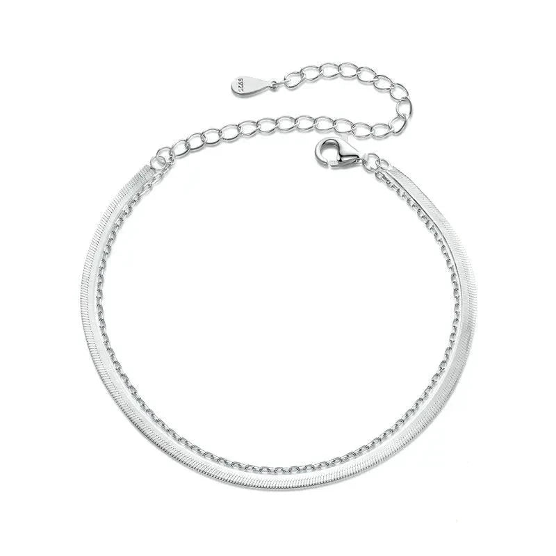 925 Sterling Silver Snake Chain Layered Bracelet
