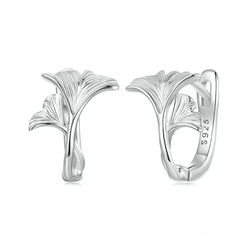 925 Sterling Silver Ginkgo Leaf Hoop Earrings