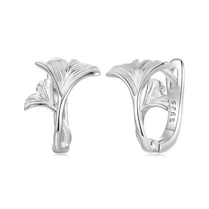 925 Sterling Silver Ginkgo Leaf Hoop Earrings