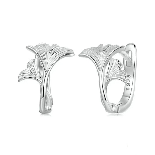925 Sterling Silver Ginkgo Leaf Hoop Earrings