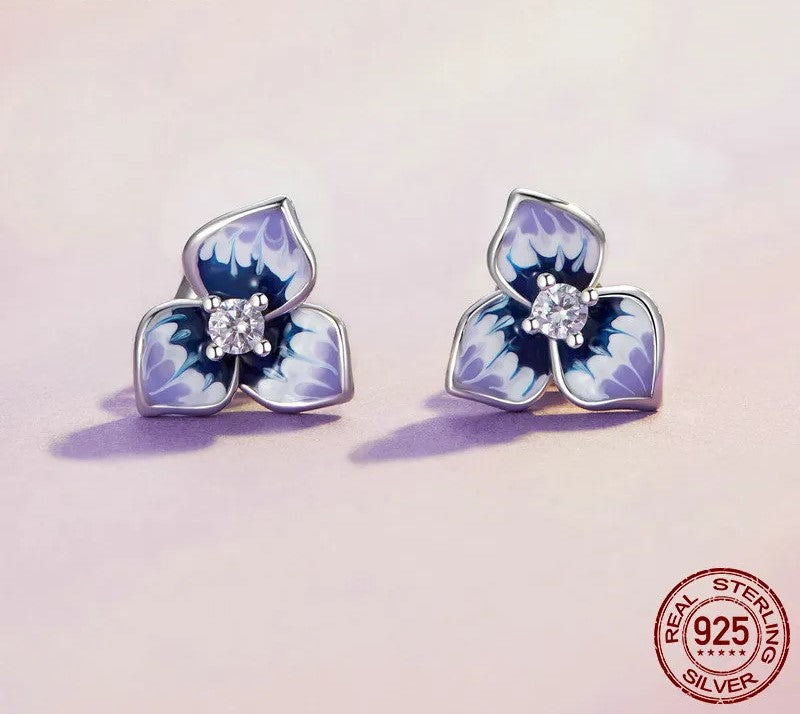 925 Sterling Silver Purple Enamel Stud Earrings - TEA LU SHOP