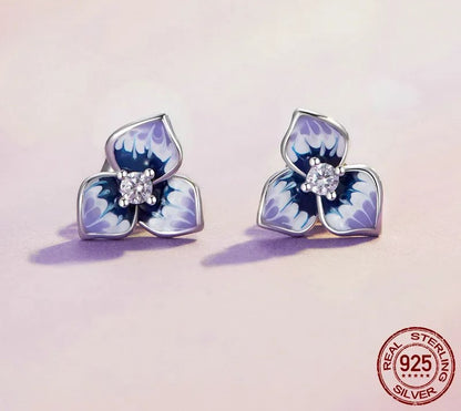 925 Sterling Silver Purple Enamel Stud Earrings - TEA LU SHOP
