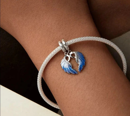925 Sterling Silver Blue Angel Wings Charms
