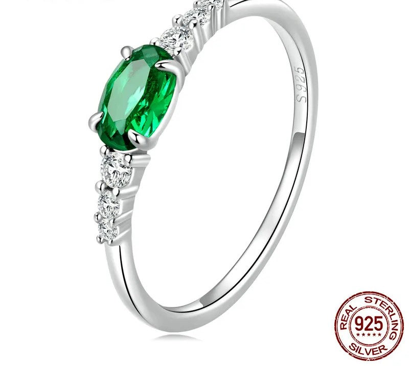925 Sterling Silver Simple Gemstone Ring - TEA LU SHOP
