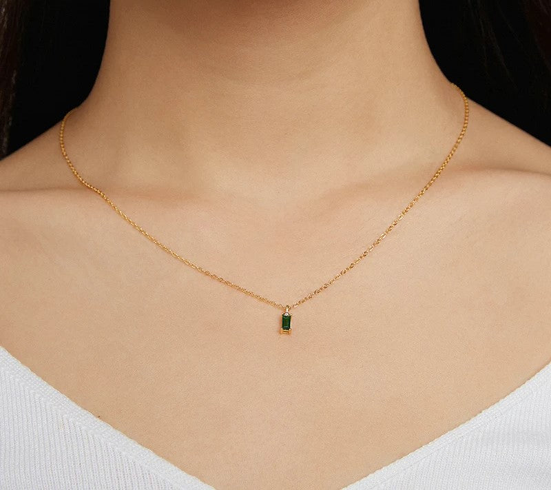 925 Sterling Silver Green Zircon Necklace - TEA LU SHOP