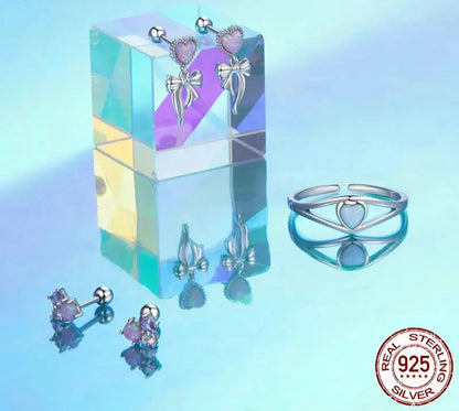 925 Sterling Silver Opal Heart Open Statement Ring