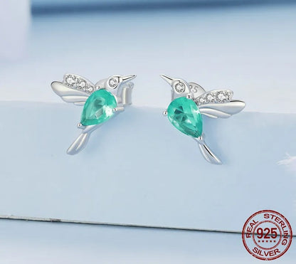 925 Sterling Silver Green Hummingbird Stud Earrings - TEA LU SHOP