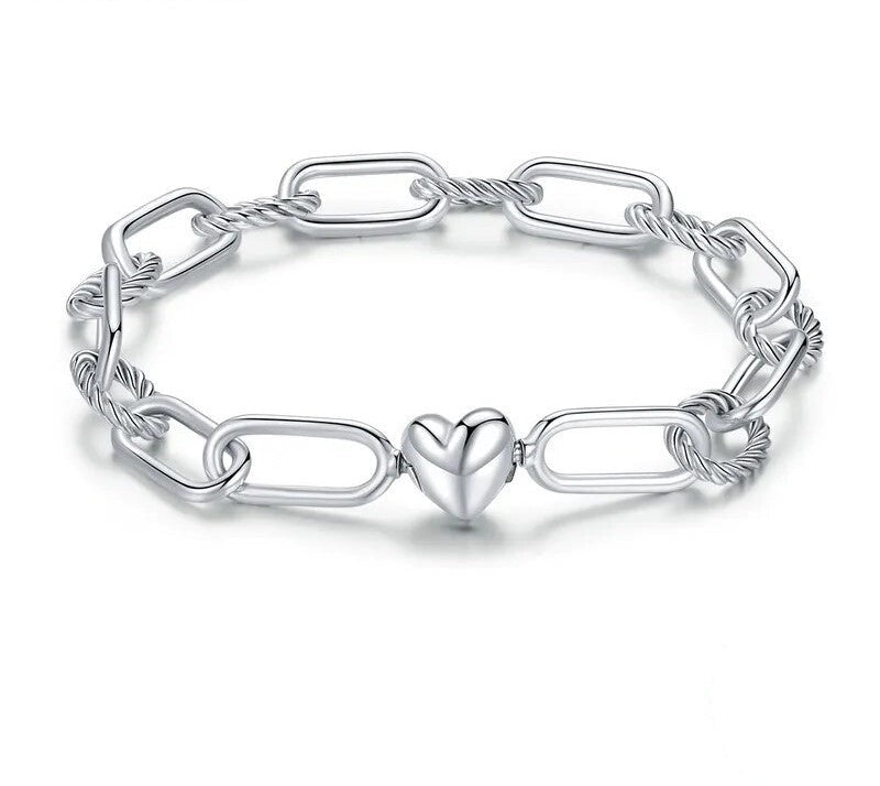 925 Sterling Silver Heart Love Chain Bracelet - TEA LU SHOP