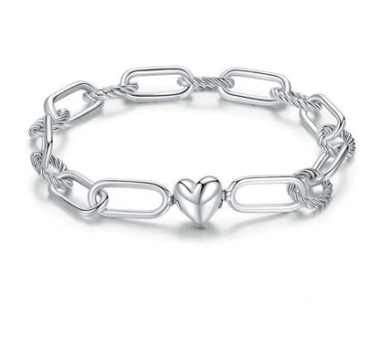 925 Sterling Silver Heart Love Chain Bracelet - TEA LU SHOP