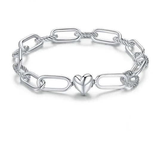 925 Sterling Silver Heart Love Chain Bracelet - TEA LU SHOP