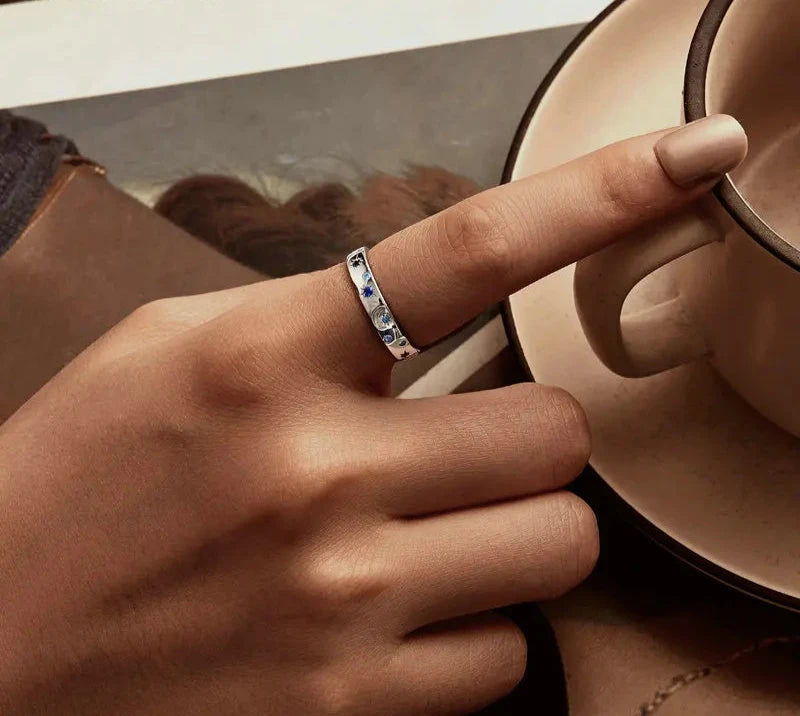 Blue Star and Moon Cubic Zirconia Ring