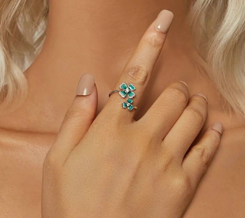 925 Sterling Silver Elegant Four-Leaf Clover Adjustable Ring - TEA LU SHOP