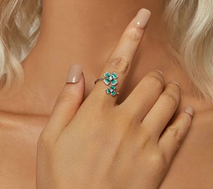 925 Sterling Silver Elegant Four-Leaf Clover Adjustable Ring - TEA LU SHOP