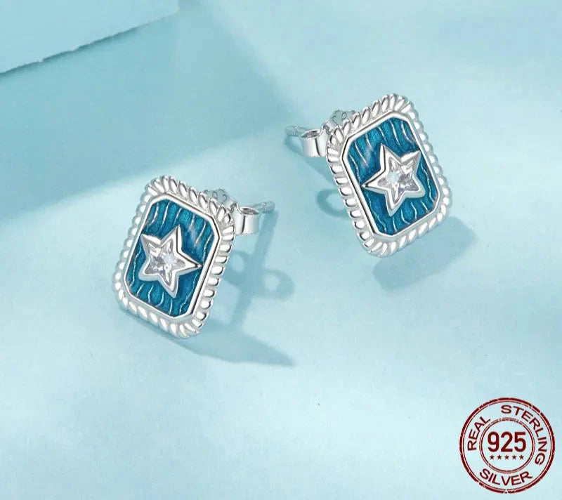 925 Sterling Silver Vintage Star CZ Stud Earrings