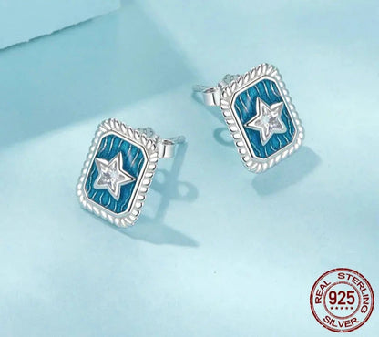 925 Sterling Silver Vintage Star CZ Stud Earrings