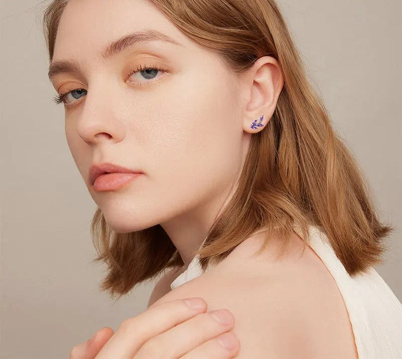 925 Sterling Silver Purple Branch Stud Earrings - TEA LU SHOP