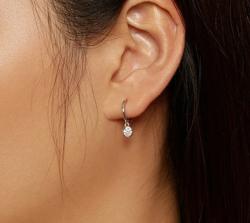 925 Sterling Silver Clear CZ Waterdrop Hoop Earrings - TEA LU SHOP