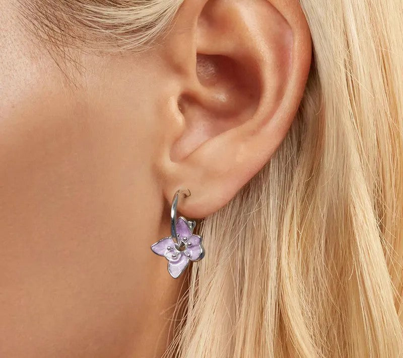 925 Sterling Silver Dainty Purple Flower Earrings - TEA LU SHOP