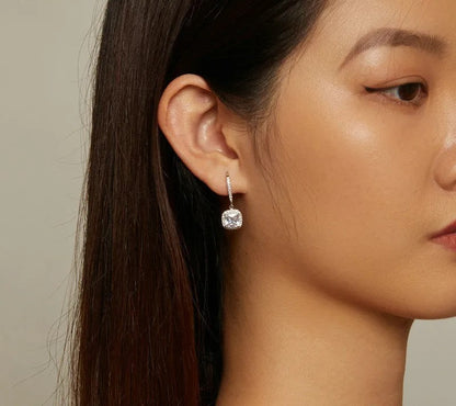 925 Sterling Silver Dazzling CZ Square Geometric Drop Earrings - TEA LU SHOP