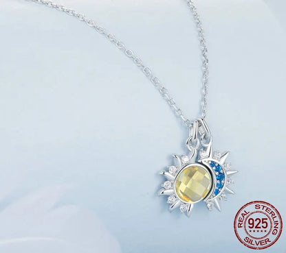 925 Sterling Silver Sun and Moon Pendant Necklace - Shine Bright Store