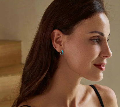 925 Sterling Silver Opal Hoop Earrings - Shine Bright Store