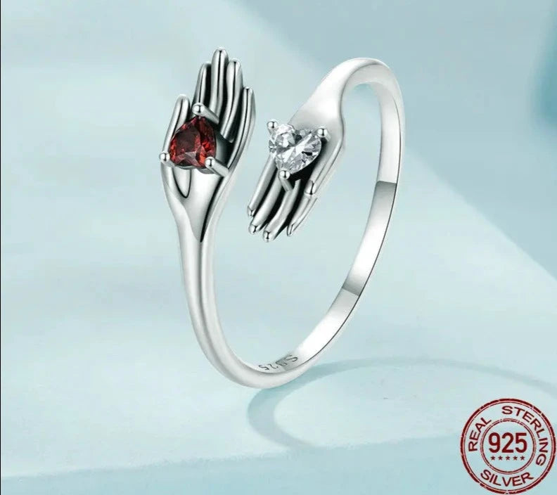 Guard Ring with Red Heart Shaped CZ