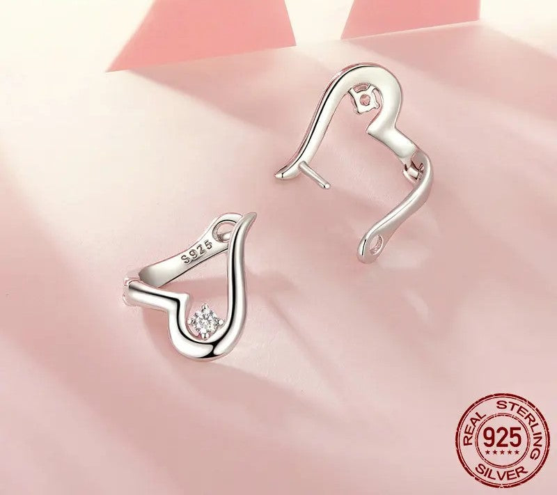 925 Sterling Silver Heart Shape Zircon Hoop Earrings - Shine Bright Store