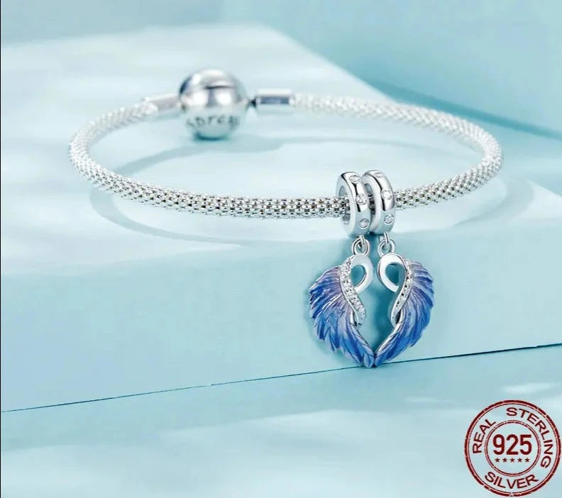 925 Sterling Silver Blue Angel Wings Charms