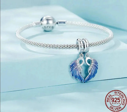 925 Sterling Silver Blue Angel Wings Charms