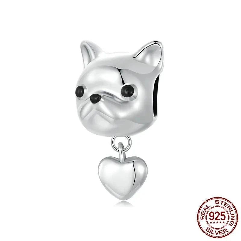 925 Sterling Silver Bulldog With Heart-shaped Charm