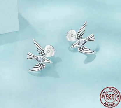 925 Sterling Silver Simple Bird Stud Earrings