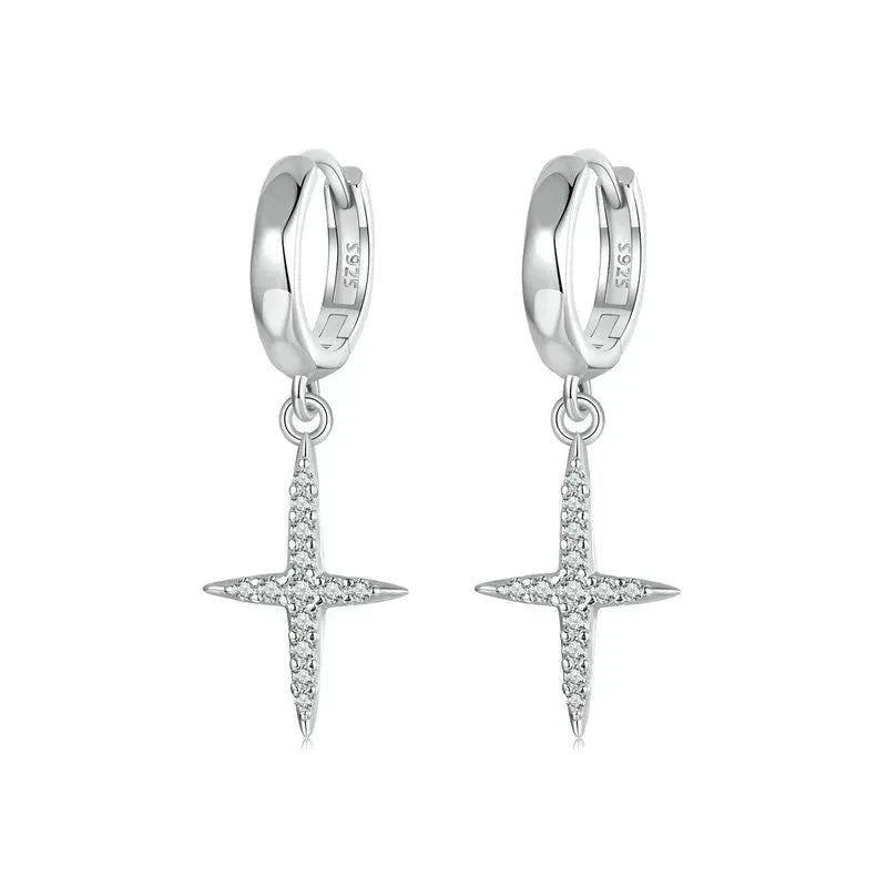 925 Sterling Silver Dainty Cross Hoop Earrings