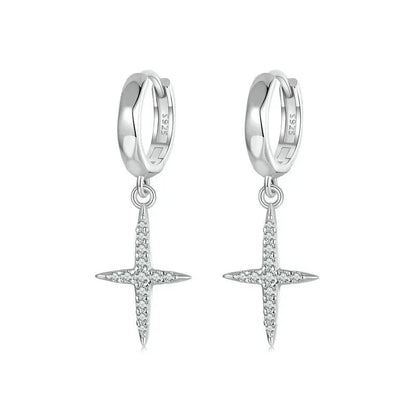 925 Sterling Silver Dainty Cross Hoop Earrings