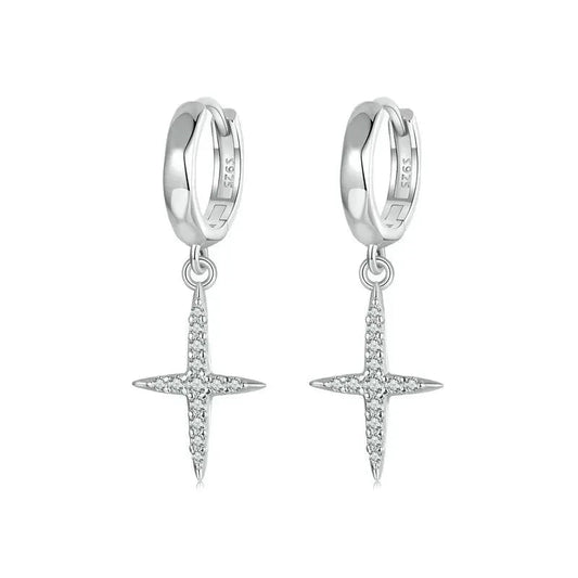 925 Sterling Silver Dainty Cross Hoop Earrings
