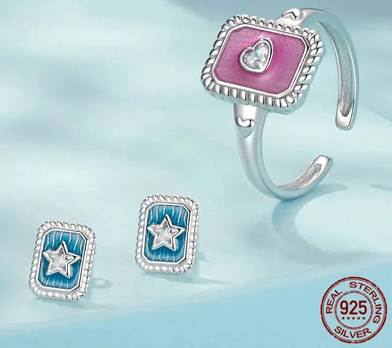 925 Sterling Silver Vintage Star CZ Stud Earrings