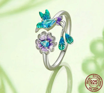 925 Sterling Silver Enamel Zircon Dragonfly Open Ring - Shine Bright Store
