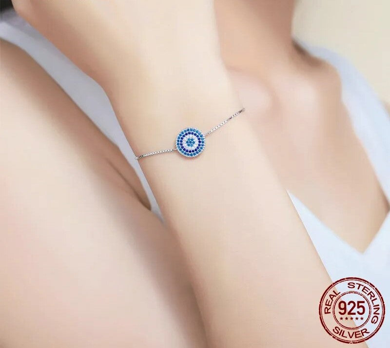 925 Sterling Silver Blue Evil Eye Bracelet - TEA LU SHOP