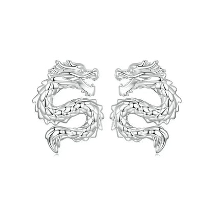 925 Sterling Silver Dragon Stud Earrings