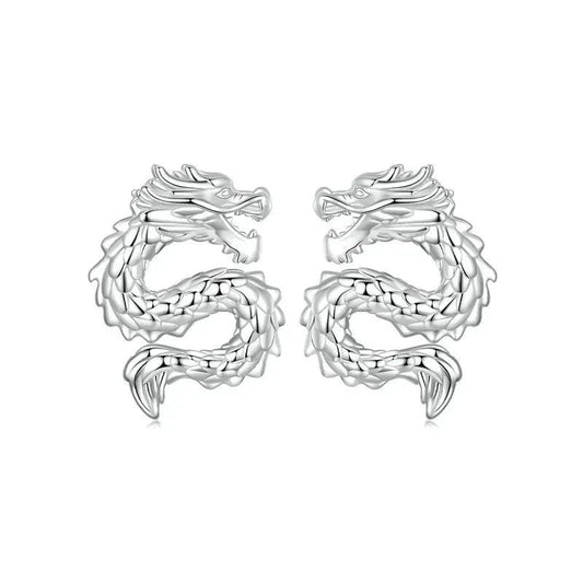 925 Sterling Silver Dragon Stud Earrings