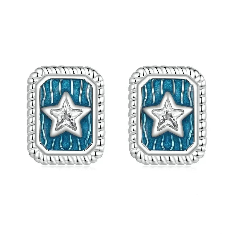 925 Sterling Silver Vintage Star CZ Stud Earrings
