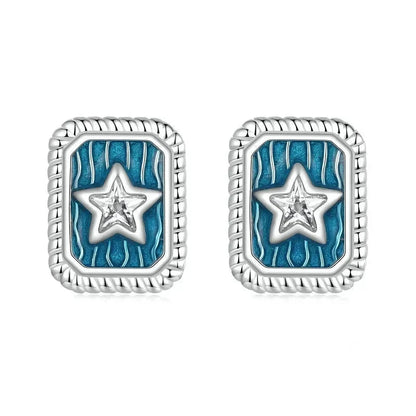 925 Sterling Silver Vintage Star CZ Stud Earrings
