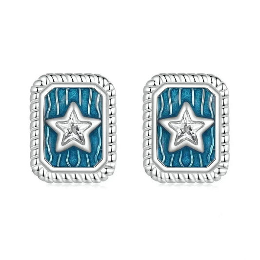 925 Sterling Silver Vintage Star CZ Stud Earrings